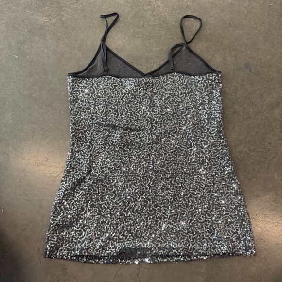 Vintage Y2K Express Fully Sequined Grey Black Embellished Cami Tank Top M - Picture 2 of 5